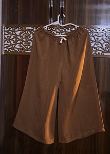 Shiny Brown Wide-Leg Palazzo Pants