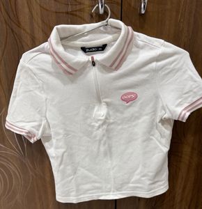 Zudio Cute White Crop Polo Top