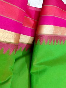 Parrot Green Saree with Pink Border