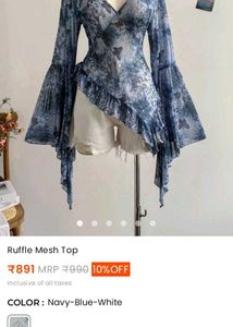 Boho Ruffle Mesh Butterfly Print Top