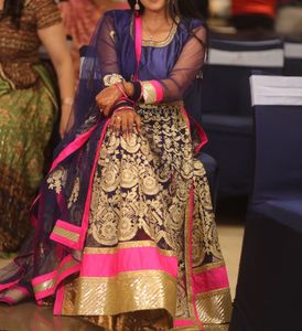 Elegant Blue &amp; Gold Lehenga Choli