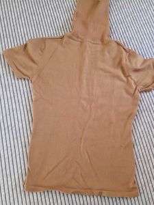 Camel Mesh Turtleneck Top