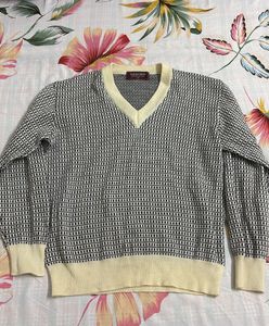 knit full sleeves vest cardigan black &amp; cream