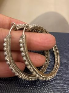 beautiful silver hoops with real pearls