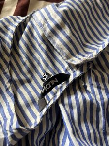 Blue and White Striped Cold Shoulder Top
