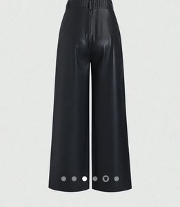 Stylish Black Faux Leather Wide Leg Pants