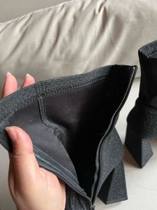 London Rag Sparkly Block Heel Sock Boots
