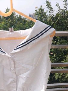 White Sailor Collar Crop Top