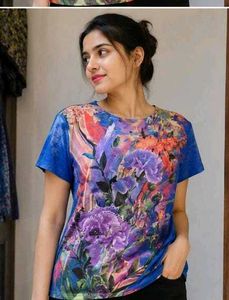 Vibrant Floral Print Short Sleeve Tops