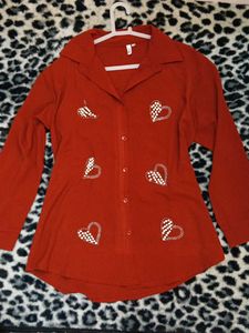 Chic Rhinestone Heart Button-Up Shirt