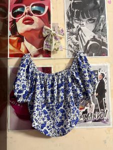 Blue Floral Off-Shoulder Top