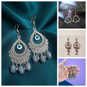 Evil Eye Silver Tone Dangle Earrings