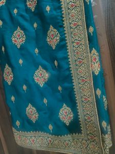 Elegant Teal Embroidered Saree