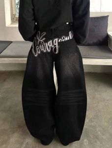 Imported Baggy Black Jeans with Embroidery