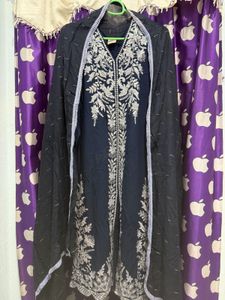 Pakistani Navy Kurta Set with White Embroidery