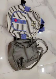 Striped & Grey Backpack Set