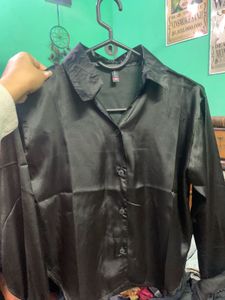 Chic Black Satin Button-Up Shirt