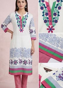 White Kurta with Floral Embroidery