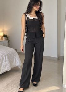 Sheer Black Peter Pan Collar Sleeveless Top
