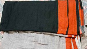 Stylish Black &amp; Orange Striped Saree
