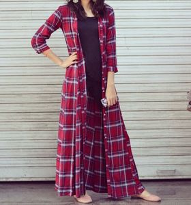 Chic Red Plaid Long Shrug