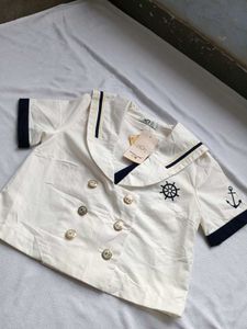Nautical Style White Top with Anchor Detail