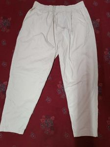 Cream Linen Blend Relaxed Fit Pants