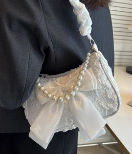 Elegant White Pearl Bow Shoulder Bag