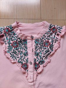 Pink Embroidered Collared Blouse