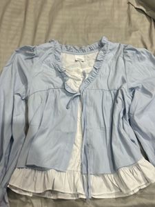 Light Blue Ruffled Puff Sleeve Top