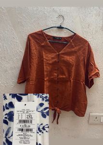 Rust Button-Up Tie-Short Top