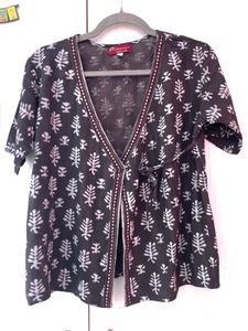 Handblock Print Brown Printed Wrap Top