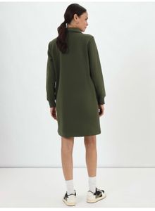 Olive Green Long Sleeve Fleece Sweatshirt Dress