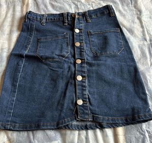 Classic Blue Denim Button-Up Skirt