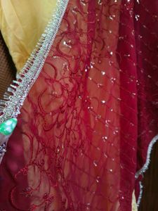 Elegant Yellow Lehenga Choli with Red Dupatta