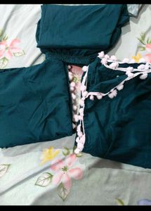 Teal Kurta Set with White Embellishments