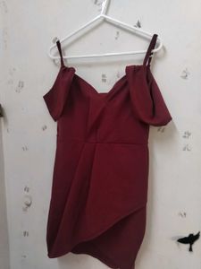 Chic Cold Shoulder Wine Red Dress