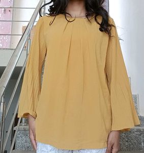 Mustard Yellow Pleated Sleeve Top