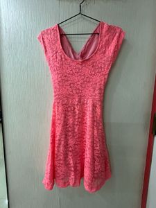 Coral Lace Skater Dress