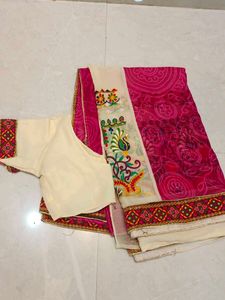 Beautiful Pink Saree with Embroidered Blouse