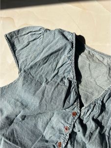 Light Blue V-Neck Button-Up Top