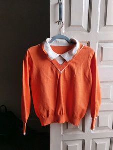 Orange Collared Knit Crop Top for Women