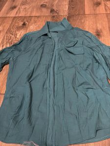 Teal no button Collared shirt