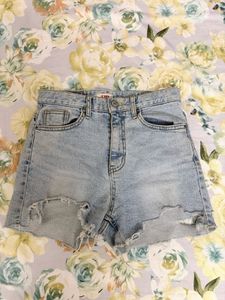 Light Wash Distressed Denim Shorts