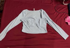 Light Blue Long Sleeve Corset Top