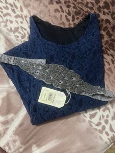 Blue One Piece Dress Without Belt
