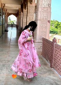 Elegant Pink Floral Anarkali Set with Belt