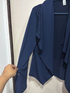 Navy Blue Open Front Drape Cardigan