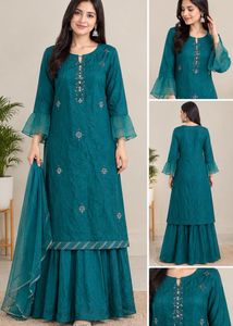 Elegant Teal Kurta Set with Sharara