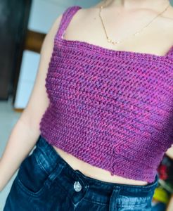 maroon purple Crocheted Crop Top